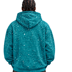 Sudadera con Capucha Oversize para Hombre, Estampado Moteado Azul Turquesa, Forro Polar Grueso, Estilo Urbano, con Cordón Ajustable - Product Image 2