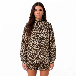 Wholesale <b>Women</b> Camouflage Print 2 Piece <b>Set</b> Long Sleeve Mock Neck And <b>Shorts</b> Loose Fit Casual <b>Set</b> - Product Image 4