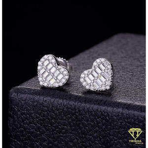Iced Out Heart Stud <b>Earrings</b> With <b>Moissanite</b> Diamond 925 Sterling Silver Luxury Jewelry Gift For Women - Product Image 3