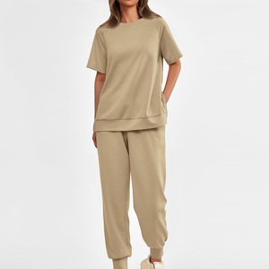 Custom womens <b>workout</b> tracksuit with long sleeve zip up <b>jacket</b> and mid waist pants skinny summer two piece set - Product Image 3