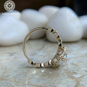 Charm_Jewells Vintage <b>Oval</b> <b>Moissanite</b> <b>Engagement</b> <b>Ring</b> Silver Prong Setting Flower Design IGI Certified 3 GM Women's Jewelry - Product Image 4