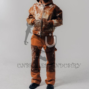 Pantalon en cuir de vachette à double genouillère, couleur beige et blanc - Product Image 3