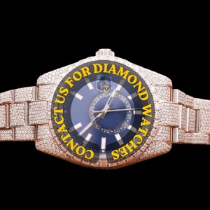 Nouvelle montre tendance pour homme, design élégant, or blanc, moissanite, cadran bleu foncé, chronographe à quartz, échelle graduée, pour mariage et soirée - Product Image 1