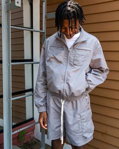 Custom Men Running windbreaker set Sportswear Reflective Zip up Polyester Nylon Windbreaker Tracksuit Track Jacket and Short Set - Product Image 1