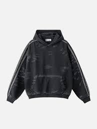 Sudadera con capucha vintage con lavado al carbón y efecto desgastado, estilo streetwear, al por mayor, para hombre, con mangas raglán y forro polar, con triple franja en la manga - Product Image 2