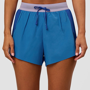 Shorts Deportivos Azules de Cintura Alta con Cordón Ajustable, Tejidos en Poliéster Transpirable, Shorts de Entrenamiento para Mujer - Product Image 1
