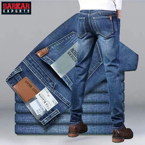 Jean droit pour homme grande taille avec logo personnalisé OEM, extensible, respirant, taille mi-haute, en denim, style décontracté chic, délavé, vintage - Product Image 2