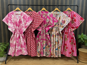 Women Cotton <b>Kaftan</b> Dress Printed Loose Boho Beach Cover up Summer Maxi Daily Natural Washable Lounge Wear Kimono Robe <b>Plus</b> <b>Size</b> - Product Image 1