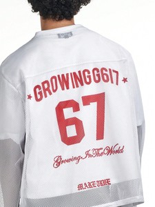 T-shirts personnalisés surdimensionnés en maille polyester pour hommes, maillot de football américain à manches longues, streetwear, haut athlétique graphique, OEM en gros - Product Image 4