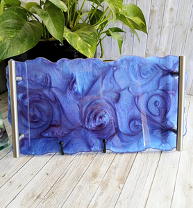 Luxury Abstract Resin Art Serving Tray with Handles, Handmade Modern Coffee <b>Table</b> <b>Vanity</b> Tray By Perfect Enterprises - Product Image 1