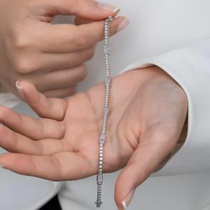 Pulsera de tenis de plata de ley 925 con diamantes baguette, joyería fina de lujo, regalo de boda para mujer, elegante cadena de mano - Product Image 5