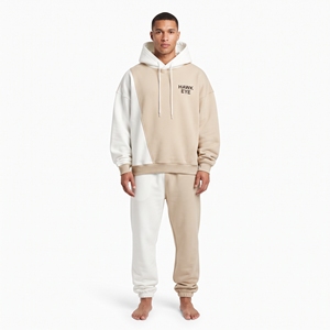 Ensemble de survêtement homme bicolore coupe ample avec sweat à capuche en coton à manches longues et pantalon de jogging avec poches latérales et taille élastique - Product Image 3