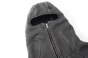 Sudadera con Capucha Estilo Balaclava Clásica Vintage para Hombre, 100% Algodón, Estilo Ninja, Sudadera Holgada, Hip Hop, Lavada, Ropa Urbana de Invierno, ODM - Product Image 3