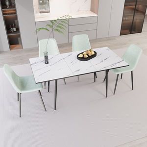 Set Tavolo da Pranzo Moderno Estensibile 47"-63" in MDF per 2-6 Persone, Tavolo Bianco con Sedie Verde Chiaro - Product Image 3
