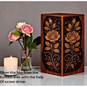 Urna Funeraria de Madera Hecha a Mano – Recuerdo Conmemorativo con Grabado Floral de AYAANS - Product Image 3