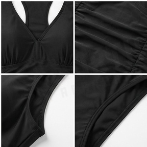 Women's Black One Piece Swimsuit Deep V Neck Ruched High Waist Tummy Control Shapewear Push Up <b>Bikini</b> Beachwear - Product Image 4