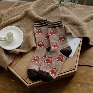 Wholesale Daily Use Adult <b>Socks</b> with Lovely Bear Pattern Woven Technique - Product Image 1