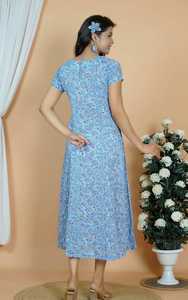 Robe midi vintage à fleurs, manches courtes, col en U, coupe trapèze, décontractée, printemps/automne, respirante, 100 % coton, infroissable, pour la plage ou les fêtes - Product Image 2