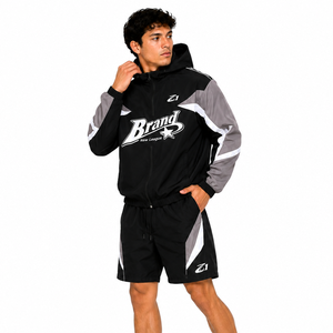 Veste coupe-vent deux pièces personnalisée haut de gamme, patchwork, fermeture éclair, nylon, polyester, streetwear, survêtement pour homme, coupe-vent à capuche pour le sport - Product Image 4