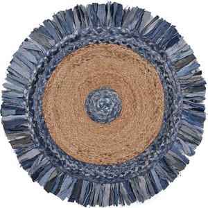 Tapis tressés en jute/denim, design floral moderne, légers, tissage plat, réversibles, lavables, antidérapants, fins, pour le voyage - Product Image 1