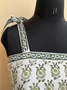 Green Cotton Maxi Dress with <b>Adjustable</b> Straps <b>Square</b> Collar Block Print Indian Style and Pocket Long Summer Wear Maxi Dress - Product Image 4