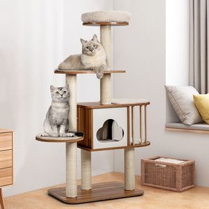 Albero Attività per Gatti in Legno da 46 Pollici con Piattaforma e Cuscini per Gatti e Gattini - Product Image 1
