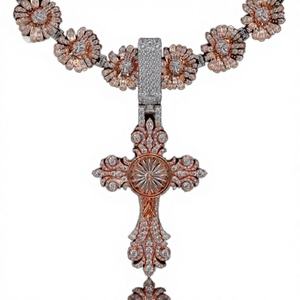 Hip Hop Cross Pendant for Men Iced Out Moissanite Pendant Gold Plated Chain Necklace Bling Jewelry Streetwear Fashion Daily Wear - Product Image 1