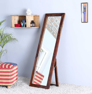 Miroir sur pied simple, pleine longueur, encadré en bois brun foncé avec support arrière, disponible à prix de gros. - Product Image 1