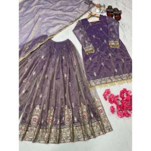Ensemble de vêtements de fête pour femmes de créateur Plazzo et Dupatta pour des occasions élégantes - Product Image 3