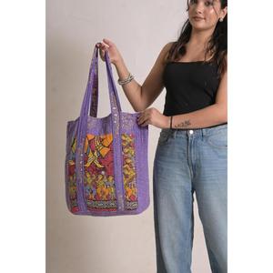 Bolso Tote de Algodón Kantha Hecho a Mano, Estilo Boho, Bolso de Compras Indio, Bolso de Hombro, Regalo para Ella - Product Image 4