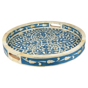 Bandeja para servir hueso de madera de marfil Natural hecha a mano, decoración elegante para el hogar con asas de latón, ecológica y desechable - Product Image 1