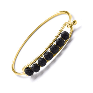 Bracelet manchette ouvert unisexe tendance Hemasa Fashions en acier inoxydable plaqué argent avec perles en pierre naturelle serties en canal - Product Image 2
