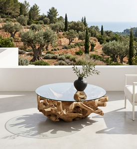 Mesa de Centro Artesanal de Madera Maciza de Raíz de Keysha, Duradera, de Origen Sostenible, con Cubierta de Vidrio, Moderna, para Sala de Estar - Product Image 3