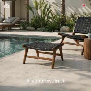 Mid Century Solid Wood Ottoman Black Woven Leather Footstool Lounge Chair <b>Footrest</b> for Hotel Villa Resort Living Room Furniture - Product Image 1