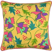 Housse de coussin en coton brodée à la main, couverture de luxe, écologique, jaune, pour salon d'hôtel, pour canapé ou lit, décorative, livraison gratuite
