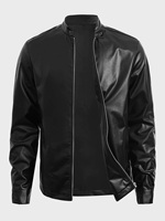 Veste en cuir noire unisexe sur mesure pour homme, avec fermeture éclair, col montant en toile fine, personnalisable