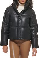 Blouson moto matelassé en cuir PU marron pour femme, col montant, manches longues, coupe régulière, coupe-vent, fermeture éclair, idéal pour l'hiver