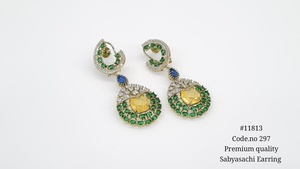 Boucles d'oreilles pendantes vintage en zircon cubique coloré, plaquées laiton, style Mehandi, pour mariage et fête, pour femmes - Product Image 5