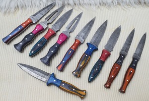 Cuchillos Hechos a Mano de Grado Industrial en Acero de Damasco, OEM, Punta de Gota, Mango de Madera, 9 Pulgadas de Longitud Total, Funda de Cuero - Product Image 4