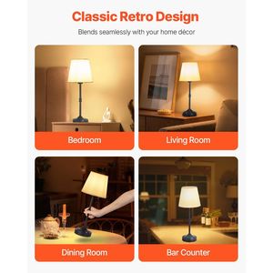 Set di 2 Lampade da Tavolo Senza Fili con Batteria Ricaricabile Integrata da 5200mAh, 3 Livelli di Luminosità, Paralume in Tessuto, Temperatura Colore 2700-3000K - Product Image 6