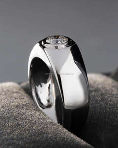 Anillo de Compromiso/Boda Vintage de Oro Blanco de 14k con Ágata Redonda de Corte Brillante Cultivada en Laboratorio IGI, Unisex, Ideal para Aniversarios y Fiestas - Product Image 2