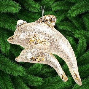ของตกแต่งคริสต์มาสปีใหม่ สีฟ้าขาว แสงสีทอง กลิตเตอร์ สีส้มขุ่น สีเบจ อะคริลิค 3 มิติ รูปปลาโลมาคู่สำหรับครอบครัว - Product Image 4