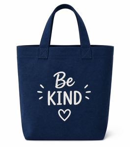 Sac fourre-tout en toile AMANI Be Kind bleu marine 15x13x4 pouces, motif lettres imprimé, ouverture supérieure, durable et réutilisable pour le shopping et les voyages - Product Image 1