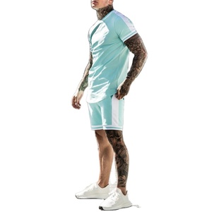 Conjunto Deportivo para Hombre con Bloques de Color, Manga Corta, Cuello Redondo, Ligero, de Poliéster, Pantalones Cortos Deportivos de Verano, Corte Regular con Bolsillos Laterales - Product Image 1
