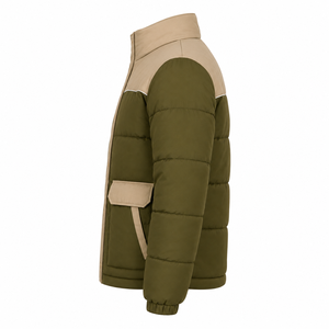 Wholesale Custom Men's <b>Thick</b> Puffer Jacket Woven Polyester Color Block Design Stand Collar Zipper Closure Streetwear <b>Winter</b> <b>Coat</b> - Product Image 2