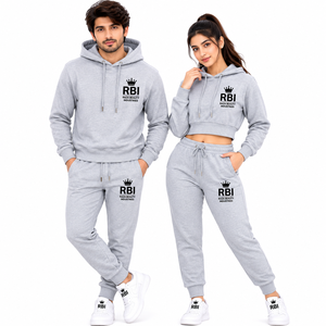 Ensemble de survêtement pour femme 65% coton 35% polyester, comprenant un sweat à capuche court en molleton et un pantalon de jogging - Product Image 6