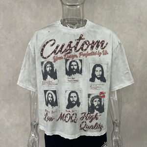 T-shirt personnalisé 100 % coton imprimé DTG, délavé à l'acide, coupe ample et épaisse, style vieilli avec pierres précieuses pour homme - Product Image 5