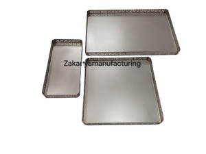 Ensemble de plateaux de service rectangulaires en acier inoxydable découpés au laser - Plateaux de rangement décoratifs en métal pour hôtel, maison et décoration de mariage - Product Image 3