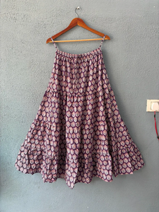 Indian Hand Block Printed 100% Cotton Women's Long <b>Skirt</b> Casual <b>Elastic</b> <b>Waist</b> Beach Wear in Natural Colors - Product Image 6