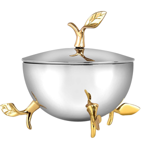 Tazón de Servir de Metal de Lujo con Tapa, Tazón Decorativo Plateado con Diseño de Hojas Doradas, Elegante Contenedor para Dulces, Frutos Secos y Golosinas - Product Image 6